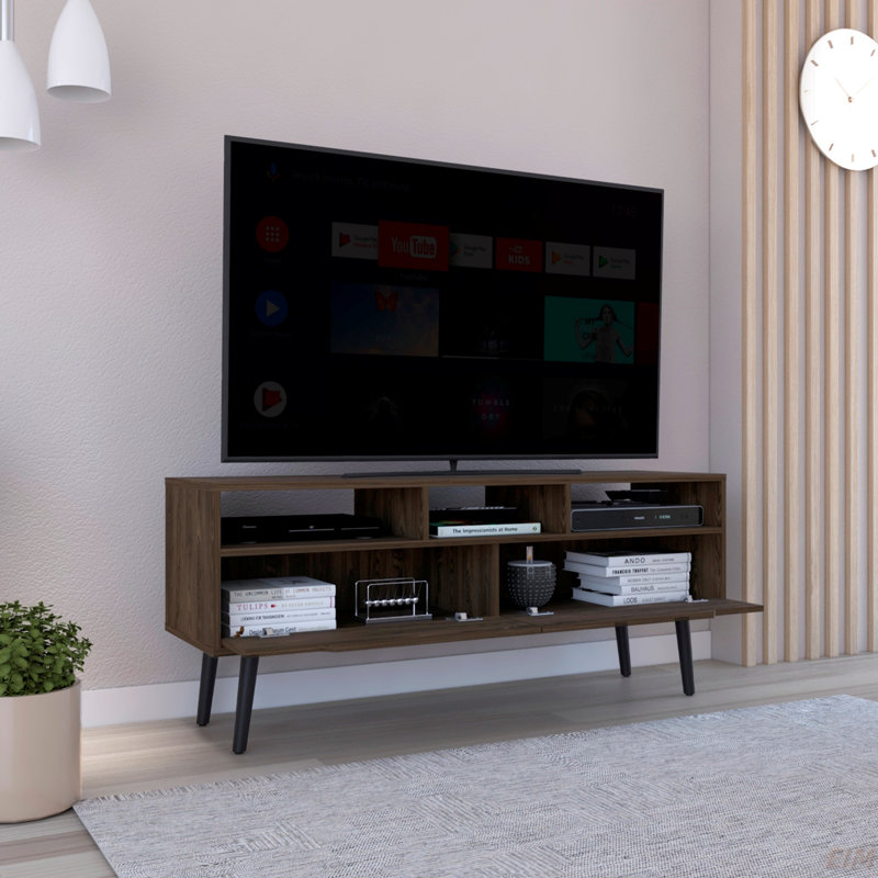Tv Stand For TV´S Up 51", Two  Drawers, Four Legs, Three Open Shelves, Brown
