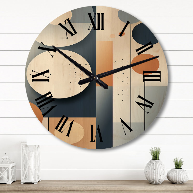 Horloge murale graphique en bois et jaune - Bleu, Grand