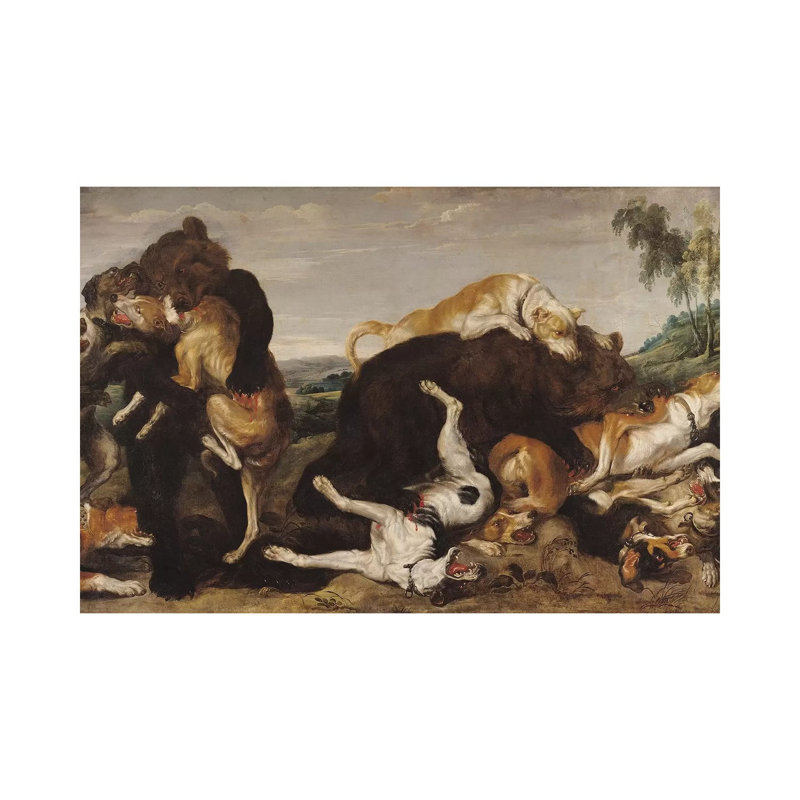 Bear Hunt Or, Battle Between Dogs And Bears by Paul De Vos - Wrapped Canvas Print, 20.32 cm H x 30.48 cm W
