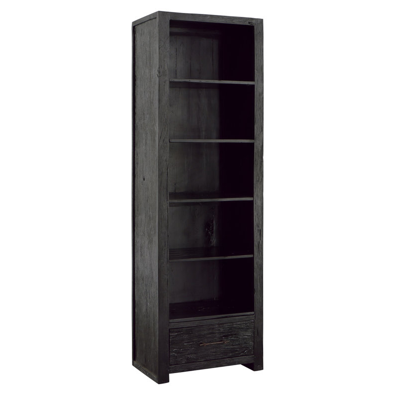 86.5" H x 27.5" W Kadence Reclaimed Teak Wood Storage Bookcase in Black