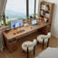 Bureau en bois massif avec bibliothèque intégrée-1960429166