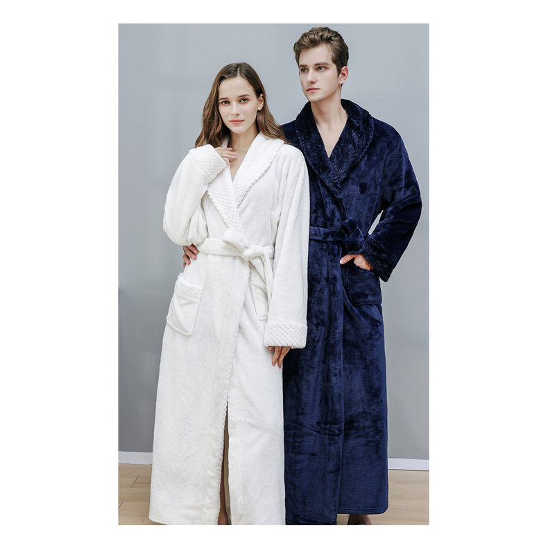 Peignoir en molleton avec poches et capuche, M, Oui, Bleu marine