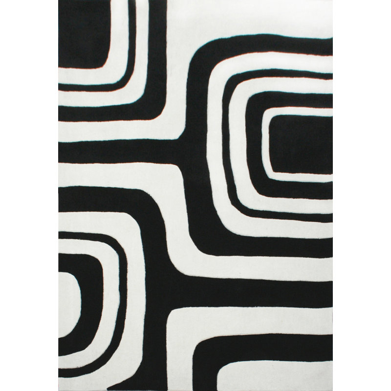Tapis noir/gris touffeté à la main Mikel, Rectangle 6 pi x 9 pi