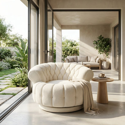 Fauteuil d'appoint pivotant à 360 degrés avec siège rond surdimensionné et dossier capitonné pour le salon, la chambre à coucher ou le bureau