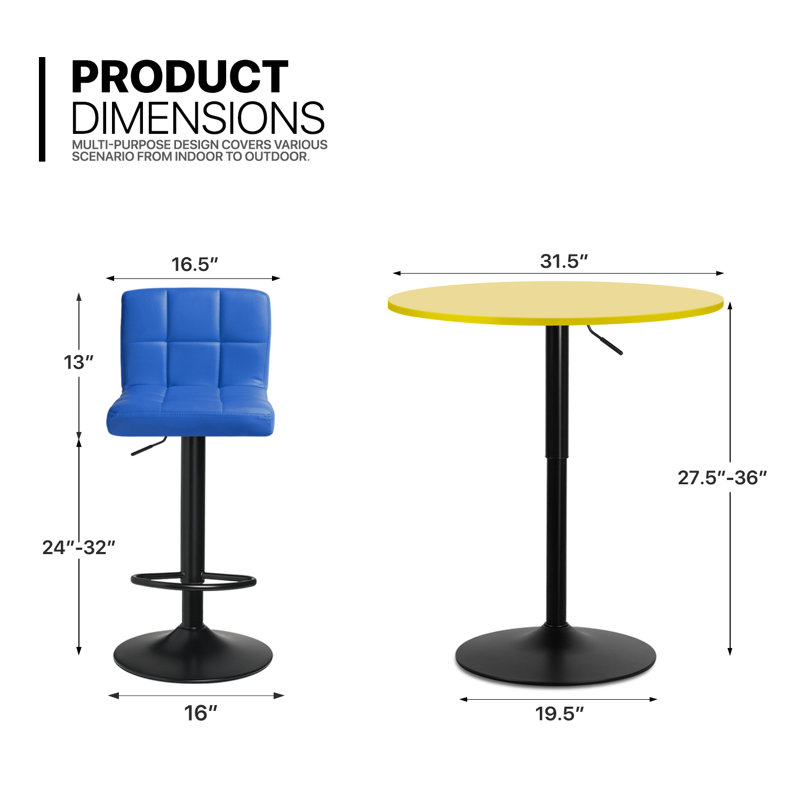 Ensemble de salle à manger 31,5 po x 31,5 po Laylan, Bleu, Jaune