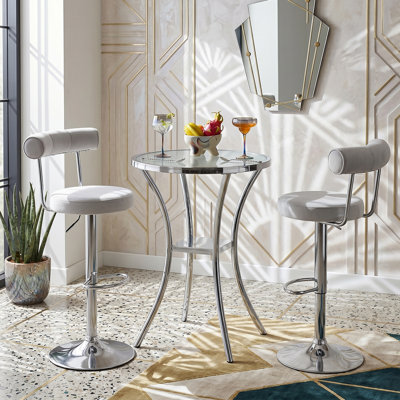 28" Modern Round Counter Height Bar Table With Tempered Glass Top With Double Tier Storage