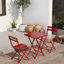 Bistro pliable à 3 terrasses - rouge. Table et chaises en métal. , Pour l'intérieur et l'extérieur. Assemblage facile. Rouille rayée. Support de chaise de 330 lb. Balcons bistro peu encombrants, meubles 3 pièces. Fabrication.