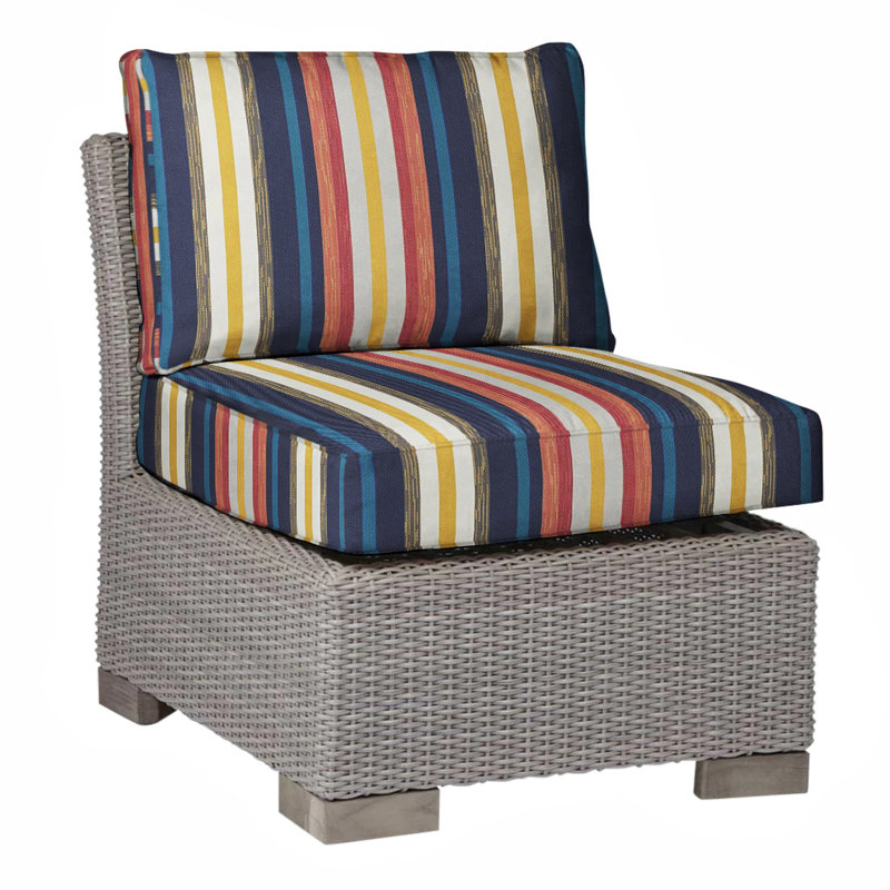 Club Patio Lounge Chair with Cushions, Oyster, Welt, Intermix Indigo