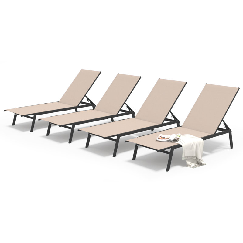 Ensemble de 4 chaises longues réglables à l'extérieur, Kaki