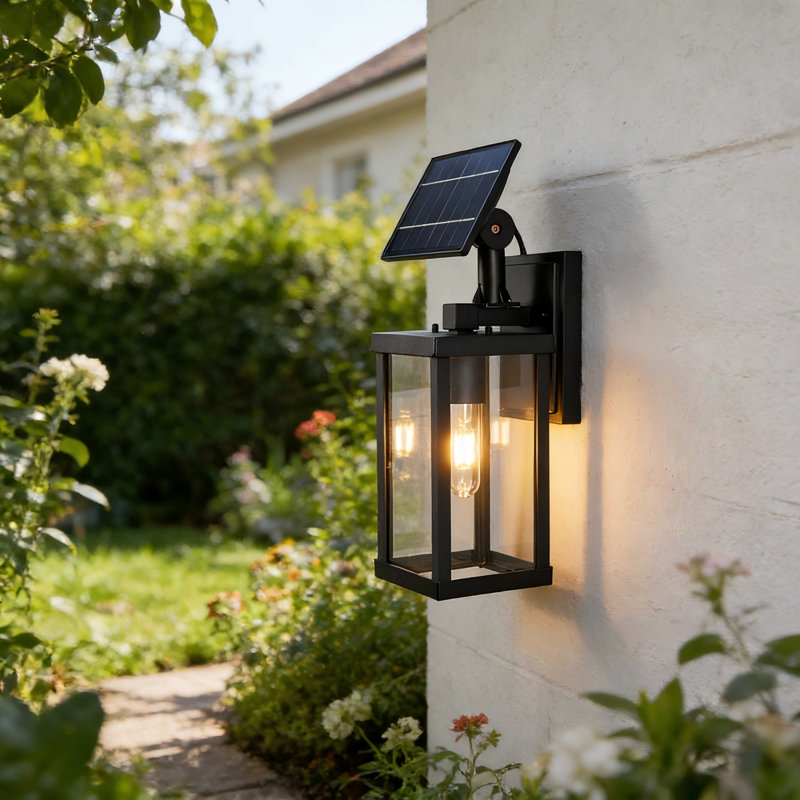 Solar Wall Lantern Outdoor, Clear Glass And Aluminum Xxf