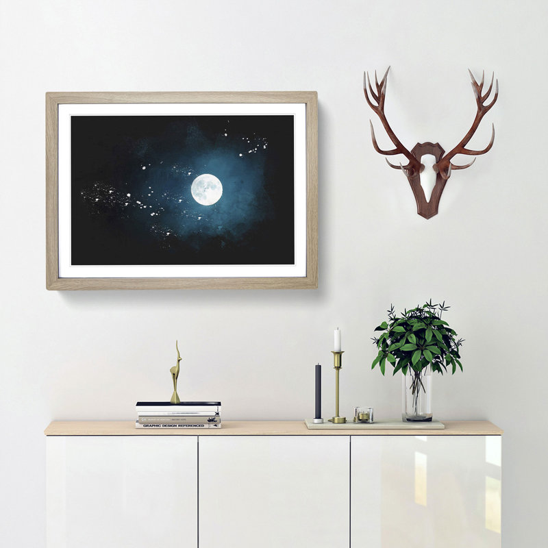The Full Moon at Midnight - Picture Frame Graphic Art Print, 45cm H x 63cm W x 2cm D, Oak Framed