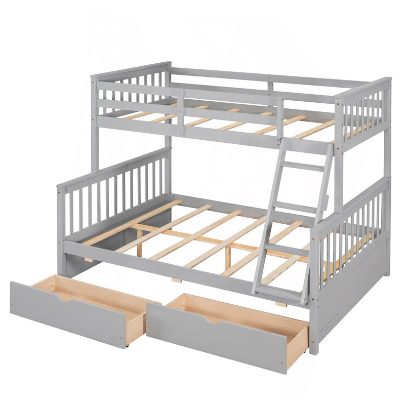 Twin-Over-Full Bunk Bed With Ladders And Two Storage Drawers(Gray), Gray