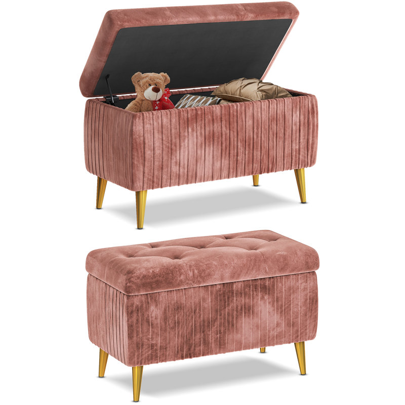 Banc de rangement à couvercle rabattable rembourré, Dusty Rose Pink, H 18,9 po x l 31,5 po x P 15,75 po