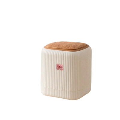 Poubelle de bureau à couvercle rabattable avec joli nœud décoratif, petite poubelle en plastique avec couvercle pour chambre, salon ou coiffeuse.