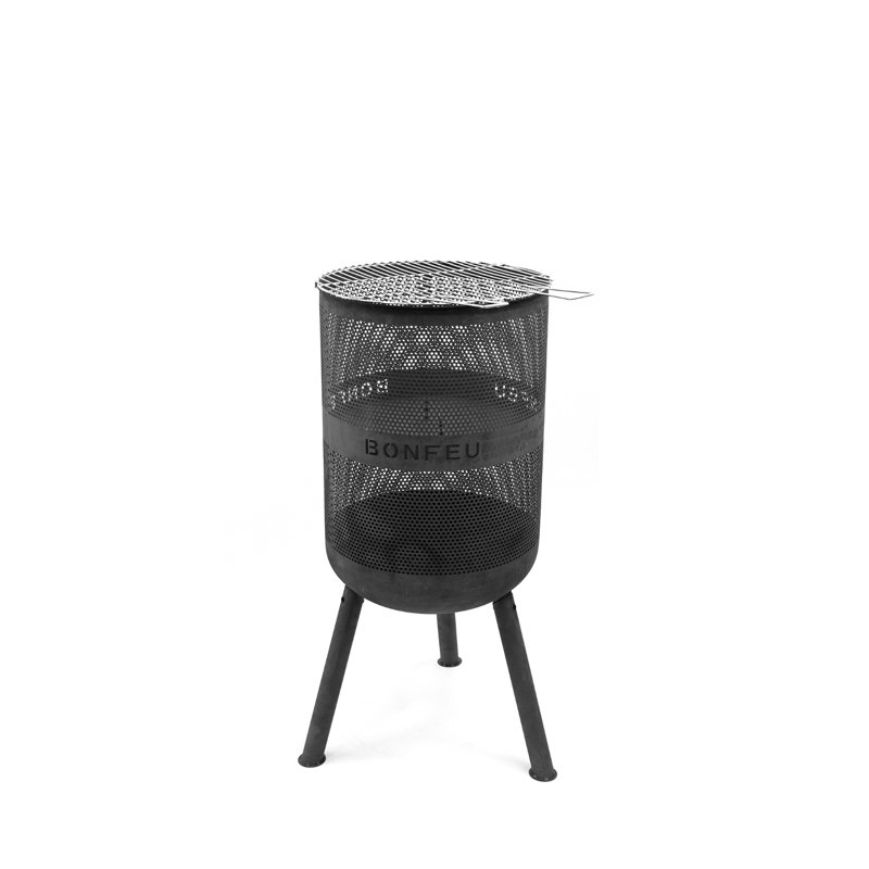 Cylinder Steel Outdoor Fireplace, Black, 85cm H x 34cm W x 34cm D