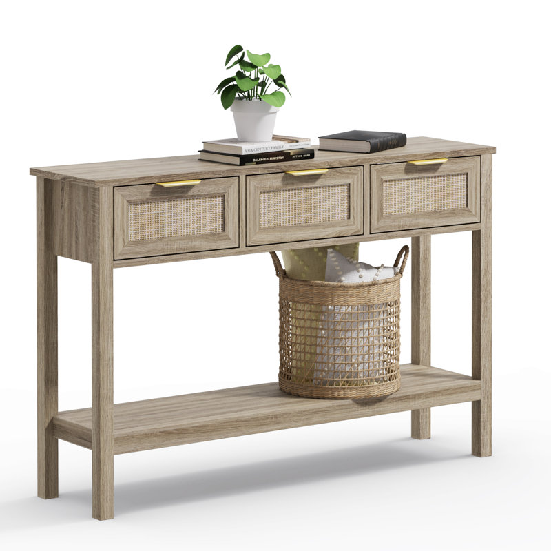 Entryway Table, Console Table With 3 Drawers & Open Shelf For Living Room, Hallway, Light Ash
