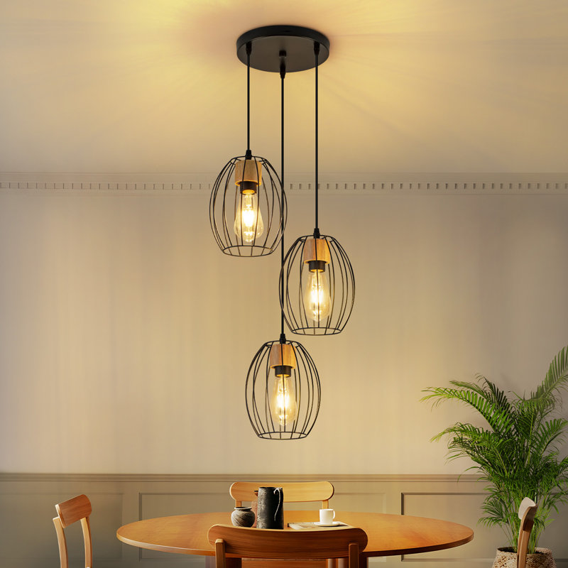 3-Light Black Oval Kitchen Island Pendant