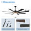 Grand ventilateur de plafond moderne noir 72 po avec lumières DEL à intensité variable et ventilateur à télécommande et silencieux à 6 vitesses pour salon-105851582