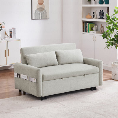 55.1" Pull Out Sleep Sofa Bed Loveseats Sofa Couch With Adjsutable Backrest, Storage Pockets, 2 Soft Pillows, USB Ports For Living Room, Bedroom, Apartment, Office, Beige