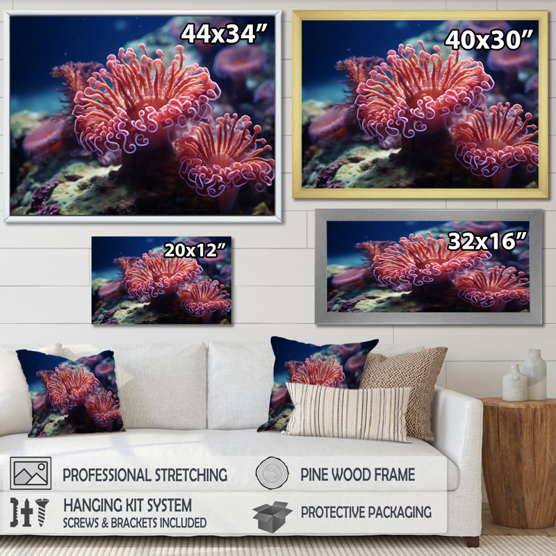 «Colorful Anemone Reef - Beach & Ocean», reproduction d'art sur toile, H 16 po x l 32 po x P 1 po, Cadre flottant naturel
