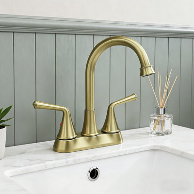 Robinet de lavabo pour salle de bain à poignée double de 4 po avec drain; mélangeur de lavabo de comptoir à finition dorée.