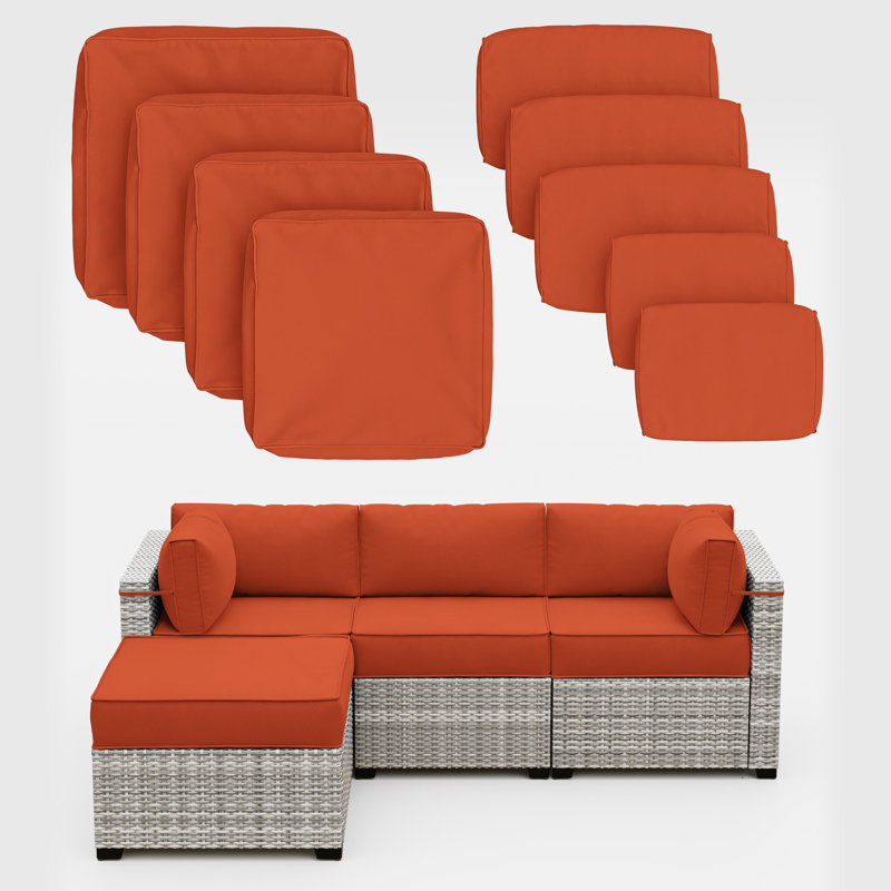 Ensemble de housse de coussin d'extérieur 9 pièces 9 pièces (ensemble de 3 sièges, 5 dossiers, 1 repose-pieds), Orange