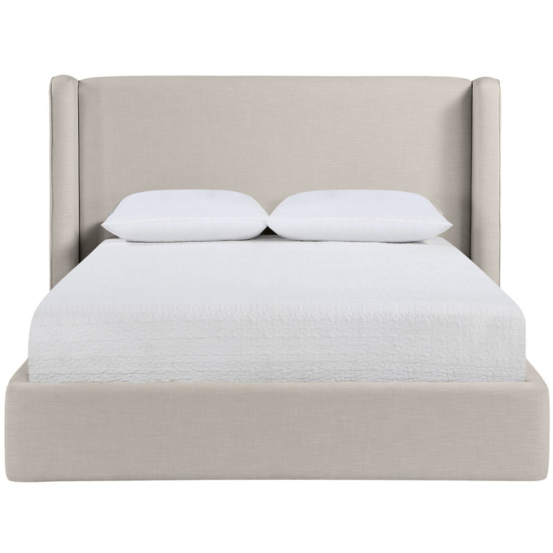 Kendall Wanaque Linen Textured Fabric Upholstered Bed, Beige Linen Textured Fabric, King