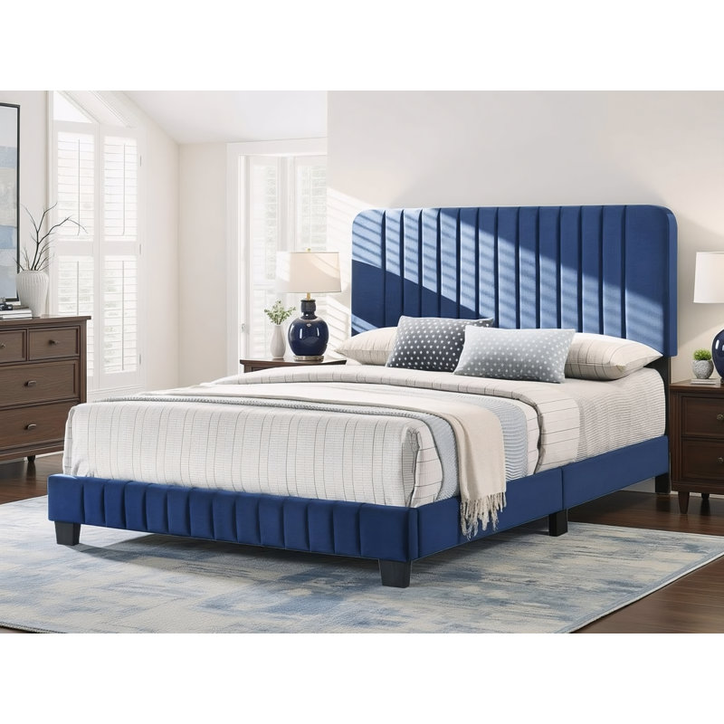 Lit double en velours bleu marine Valletta, Double, Marine