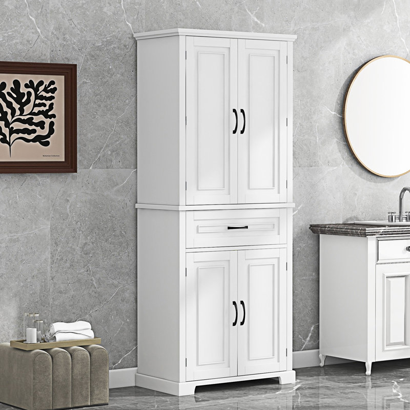 Armoire de rangement de salle de bain avec plusieurs espaces de rangement, Blanc