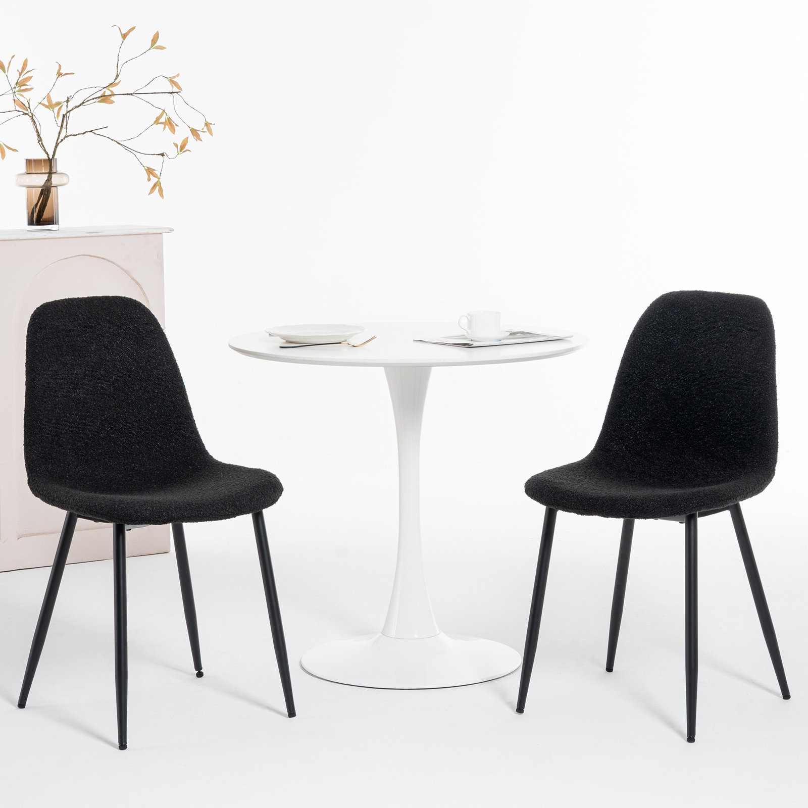 Kavi Side Chair, Black Boucle/Black