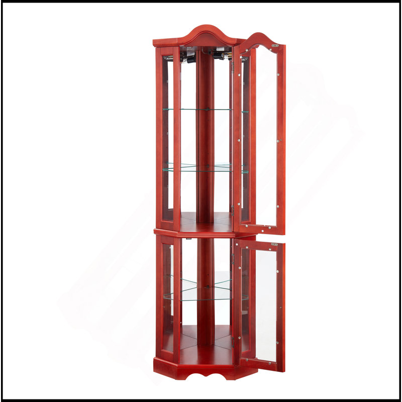 Vitrine de coin lumineuse avec portes et tablettes en verre trempé - Vitrine élégante en cerisier avec ampoule pour le décor du salon et de la chambre à coucher - Cerisier