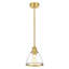 Suspension de 8 po à 1 lumière, fini or brossé mat, abat-jour en verre transparent, culot E26, idéal pour îlot de cuisine.-337527770-467796885