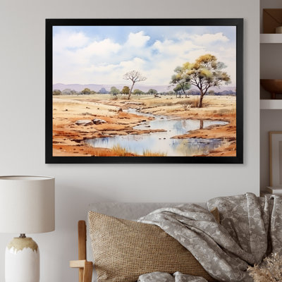 Beige, safari africain, paysage II, art mural Afrique