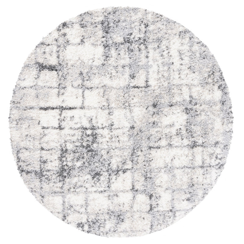 Mena Abstract Gray/Ivory Area Rug, Round 6'7"