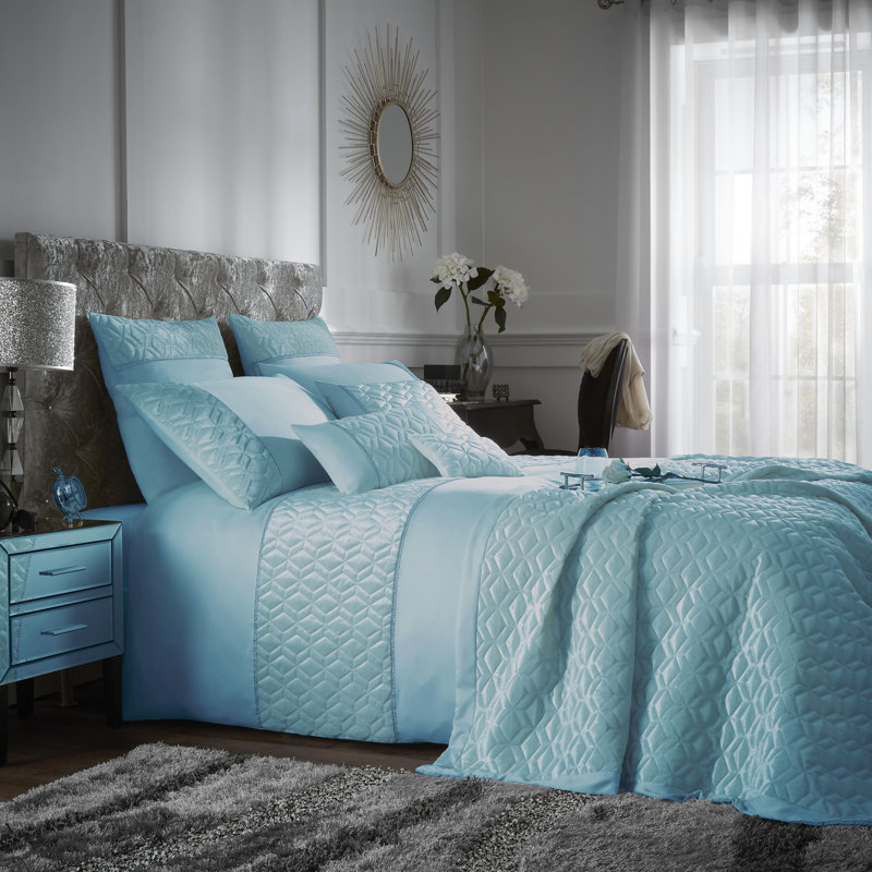 Polyester Solid Colour Duvet Cover with Pillowcases, Duck Egg, Double Duvet Cover + 2 Standard Pillowcase