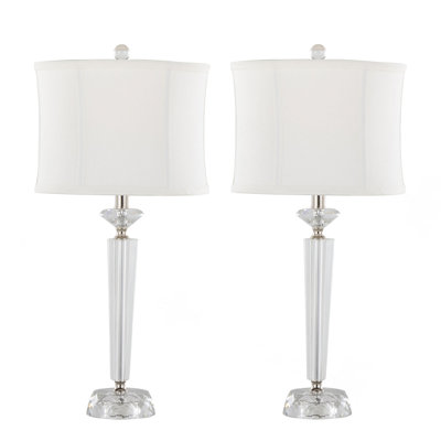 Diamond Torch 25.75" Contemporary Crystal Table Lamp K9 Crystal with Linen Shade and Polished Nickel Accents from Grandview Gallery  - Set of 2