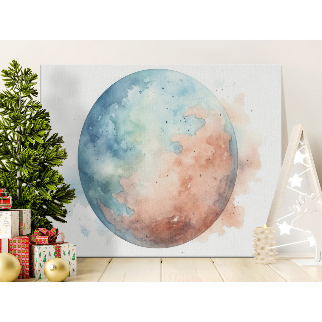 Abstract Watercolor Planet Canvas Wall Art, Cosmic Earth Tone Sphere Print, Modern Boho Home Decor, Unique Celestial Gift