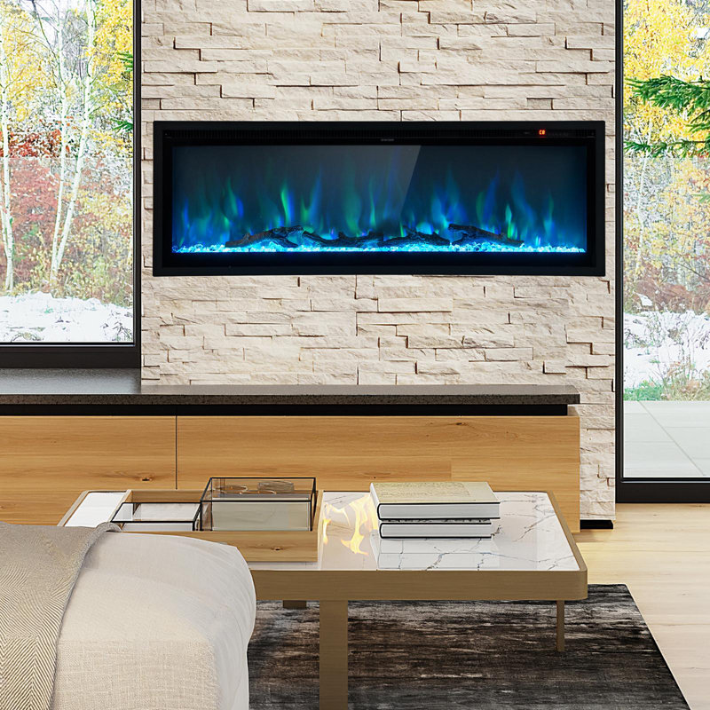 Aalayiah Symple Stuff Black Electric Fireplace Insert with BTU 5000, 17.7" H x 50" W x 5.6" D