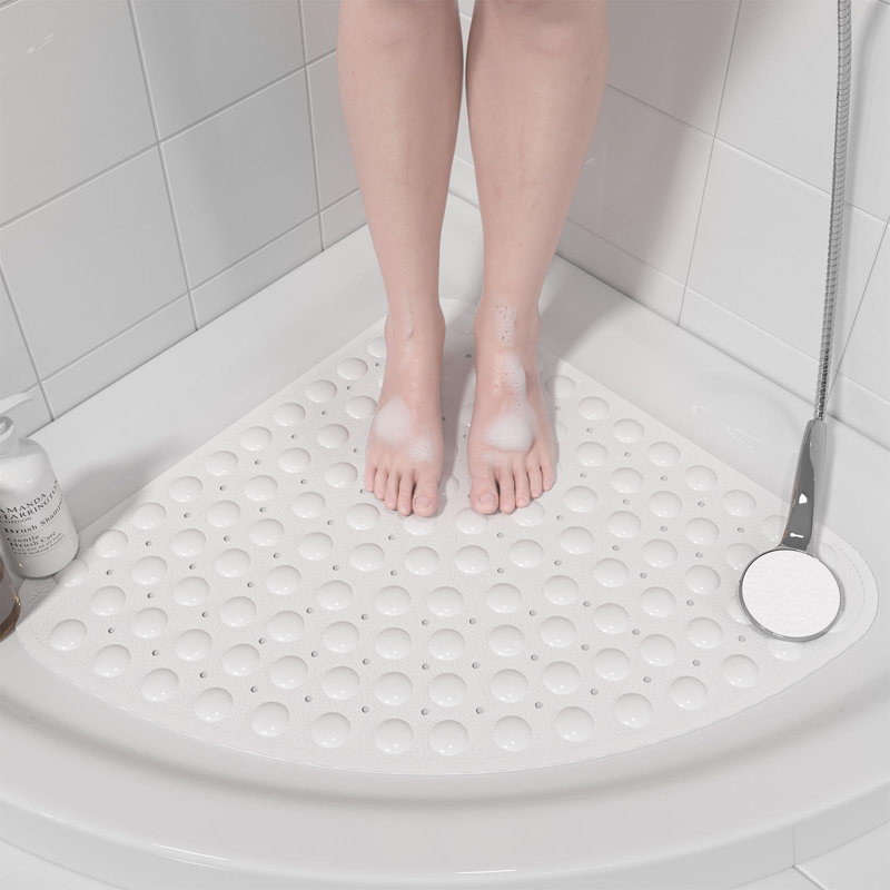 Corner Shower Mat Non Slip - 21 X 21 Inches Corner Shower Mats For Inside Shower, Non Slip Triangle Shower Mat, Corner Shower Stall Mat With Suction Cups, Machine Washable, White