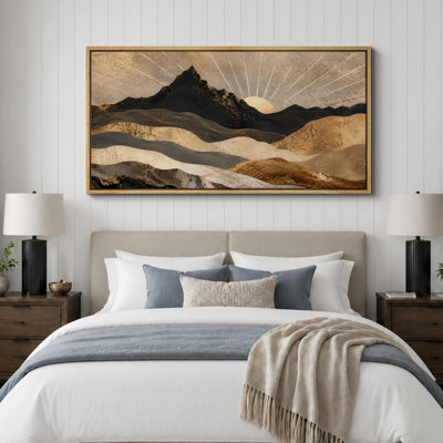 «Black Gold Mountain Sunrise», art de paysage, images de salon, estampe numérique sur toile encadrée, 3 pièces