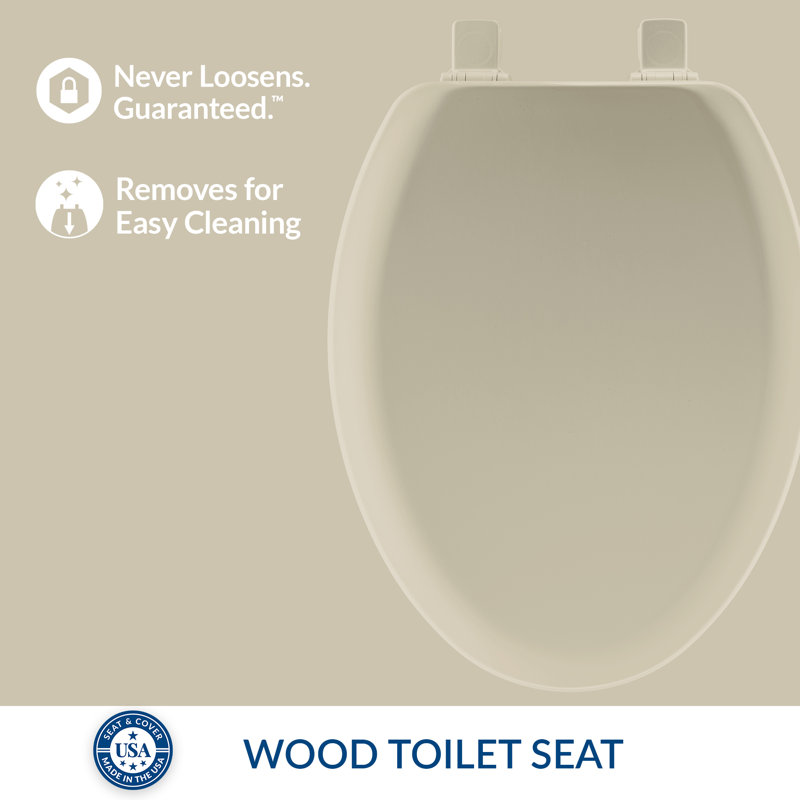 Cameron 1841EC Wood Toilet Seat, Never Loosens and Easily Removes for Cleaning, Elongated, Bone