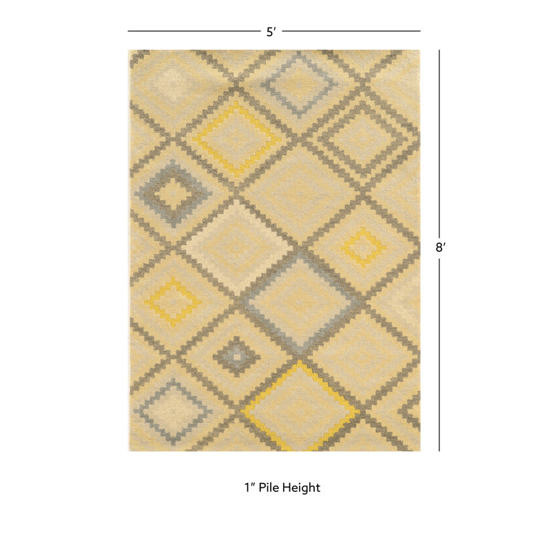 Tapis vert / gris en laine touffeté à la main Arruda, Rectangle de 5 pi x 8 pi