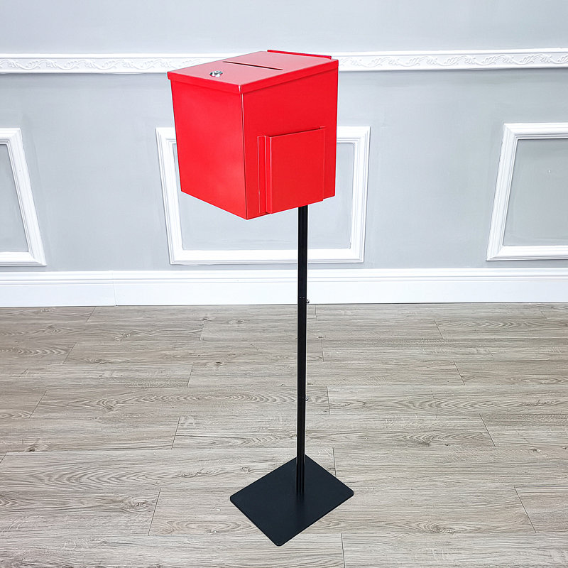 Metal Donation Box Floor Stand Lobby Foyer Tithes & Offering Suggestion Collection Ballot Box, Red