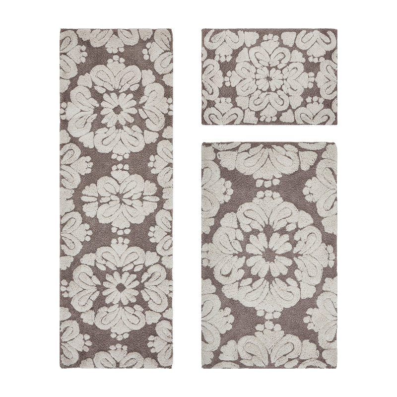Chemash Premium-Quality 100% Cotton Super Absorbent Machine Washable 3 Piece Bathroom Rug Set, Beige