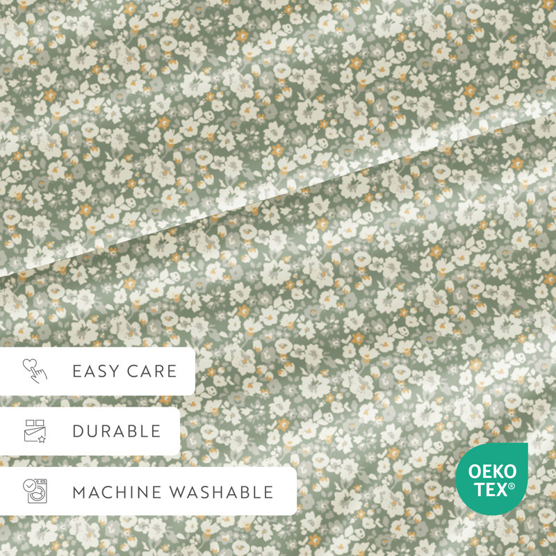 Ensemble de draps en microfibre à motif floral 4 pièces, Très grand, Floral Dream Eucalyptus