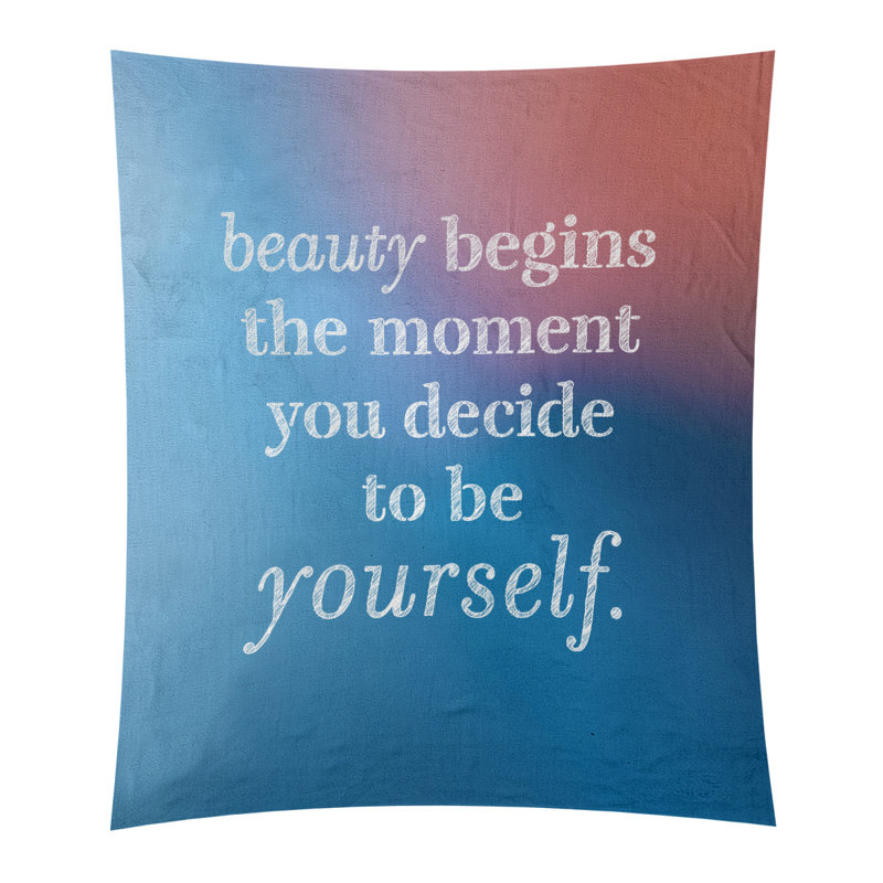 Tapisserie en polyester véritable citation beauté, H 80 po x l 68 po, Bleu / rose