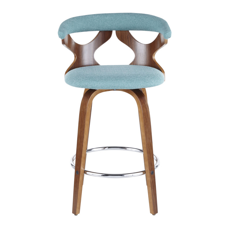 Tabouret de comptoir pivotant 25 po Arabelle, Tissu bleu sarcelle / structure en noyer