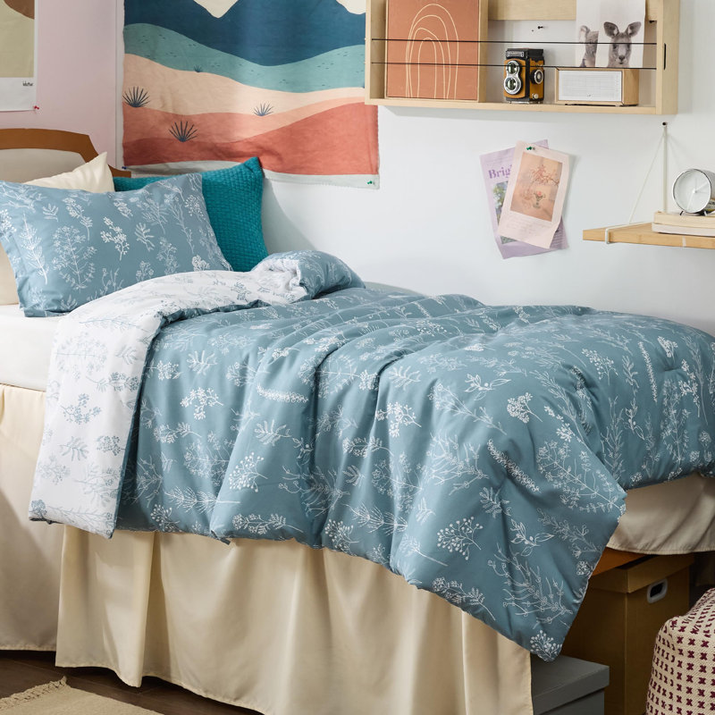 Best Seller Bedsure Comforter Set Reversible Cute Floral Bedding, 89GSM, Queen, Mineral Blue