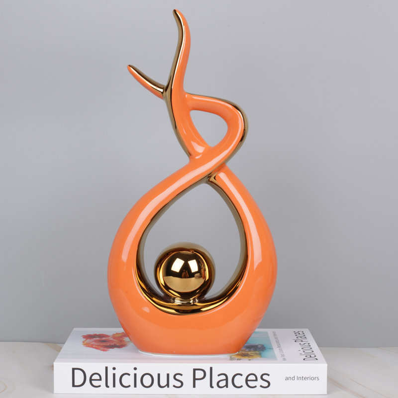 Sculpture moderne moderne en céramique, H 12,2 po x l 6,29 po x P 2,36 po, Orange