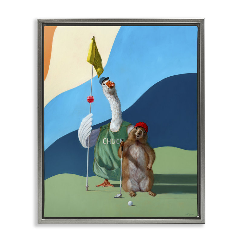 «Golfing Goose & Gopher», art mural sur toile par Lucia Heffernan, Cadre flottant gris lustré, H 31 po x l 25 po x P 1,7 po